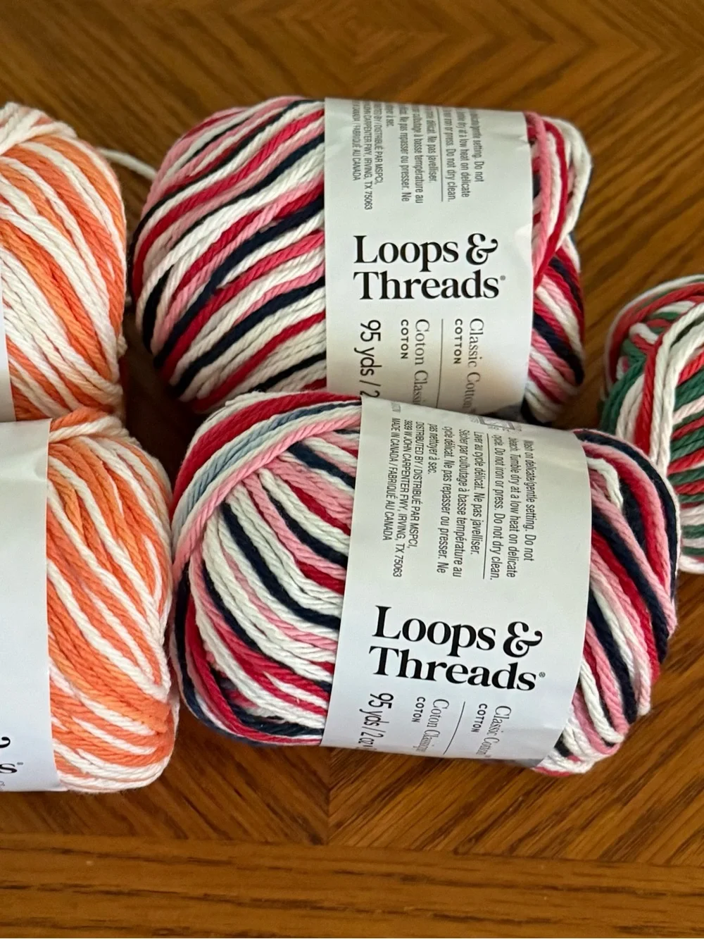 5 Loops & Threads Variegated Cotton Blend Yarn - Coral, Pink, Green Mix